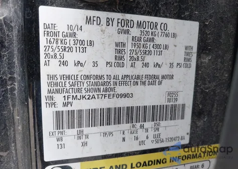 2015 Ford Expedition El Limited из США, поврежденный, VIN 1FMJK2AT7FEF09903